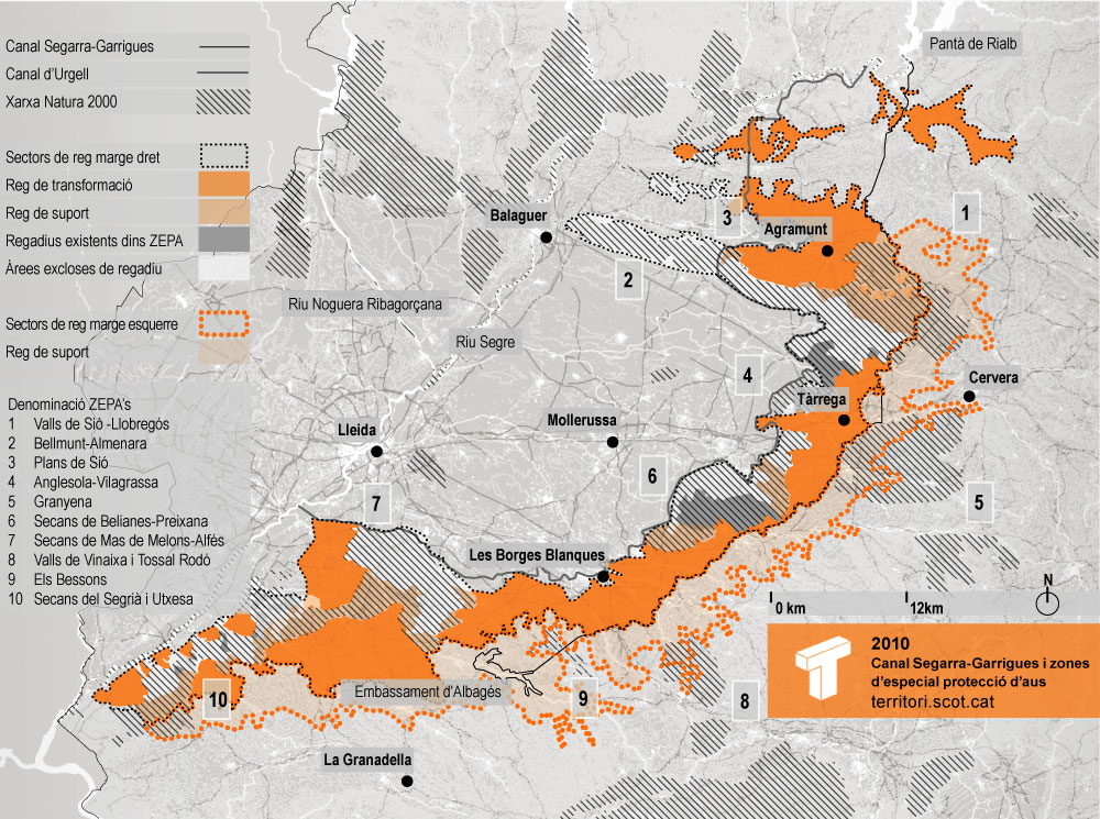 Canal Segarra-Garrigues i zones d'especial protecció d'aus Mapa: Montse Ferrés
